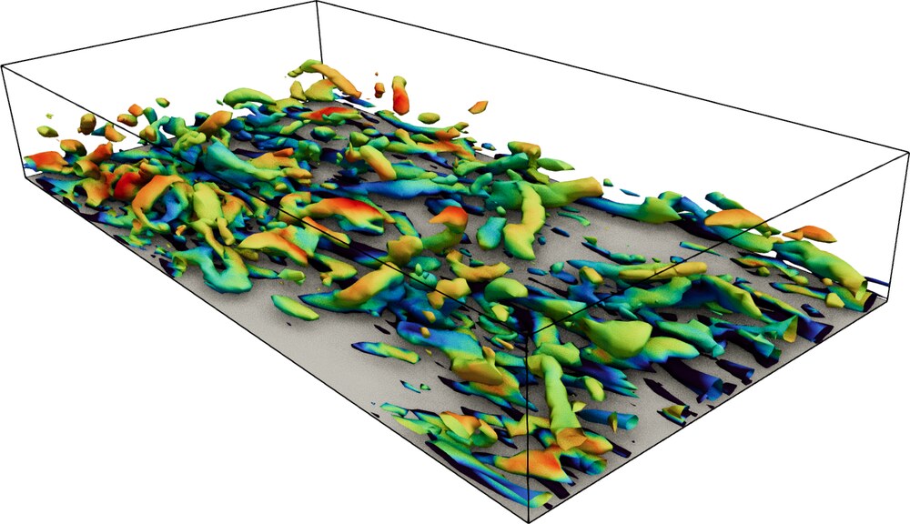 Q-criterion isosurfaces in turbulent channel flow