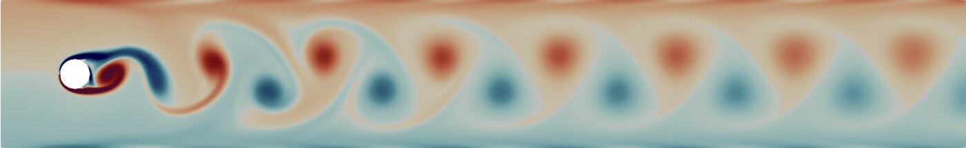 Vorticity field showing a von Karman vortex street behind a circular cylinder