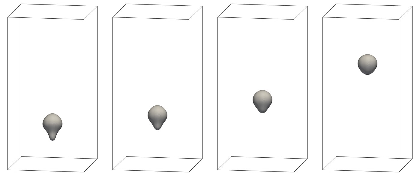 Time sequence of a non-Newtonian droplet rising through an immiscible fluid